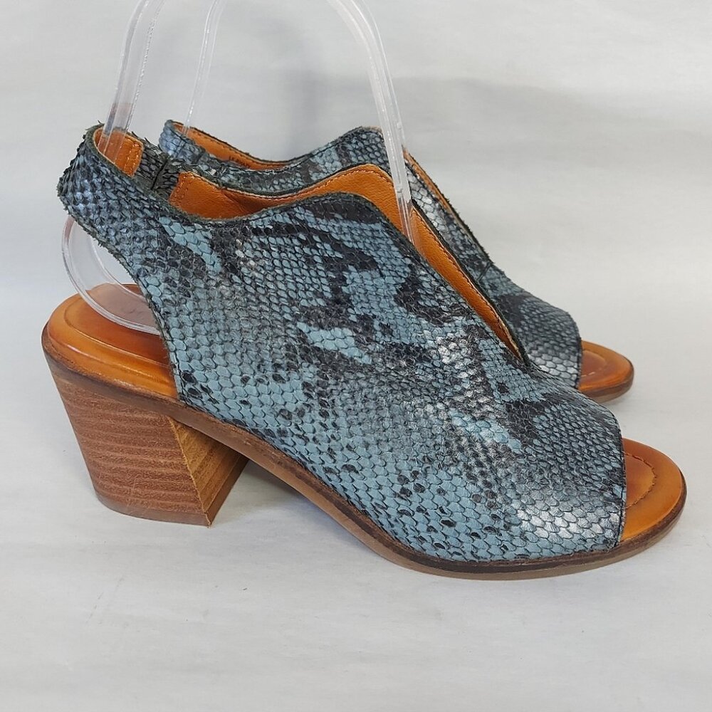 Lucky Brand Peep Toe Stacked Block Heel Rhazy Slingback Sandals 5.5 M Snakeskin - Picture 2 of 11